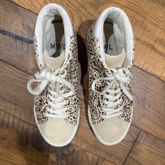 Madewell MWL Sidewalk High-Top Sneakers Leopard Calf Hair Size 8.5M - Picture 6 of 8